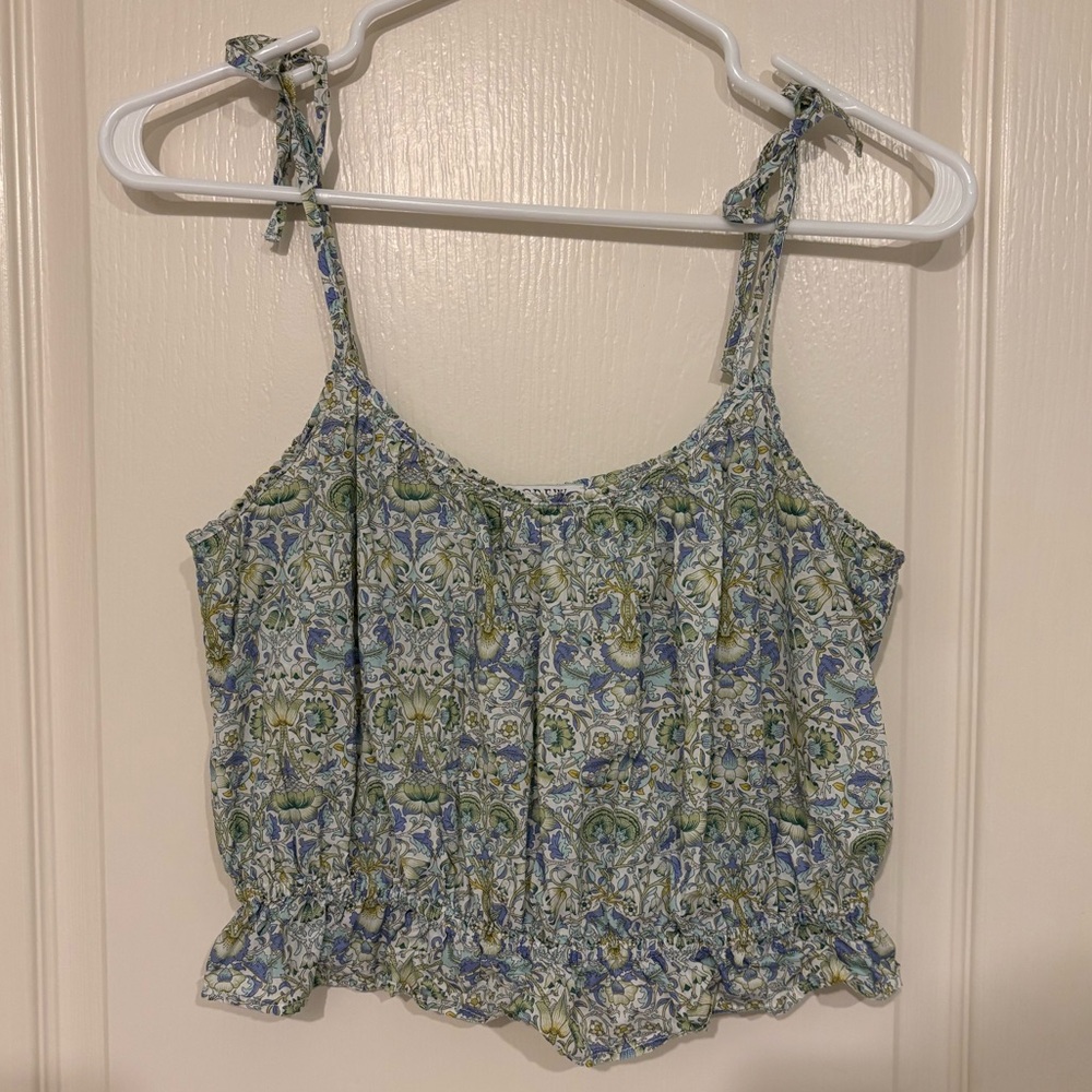 Ruffle-waist tank in green Liberty fabric